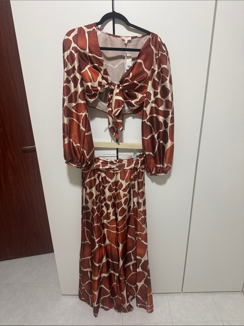 Brown & Cream Giraffe-Print Two-Piece Set